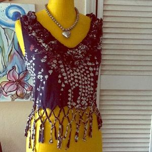 EXPRESS dreamweight hand-embellished fringed top ruffle v-neck cover up